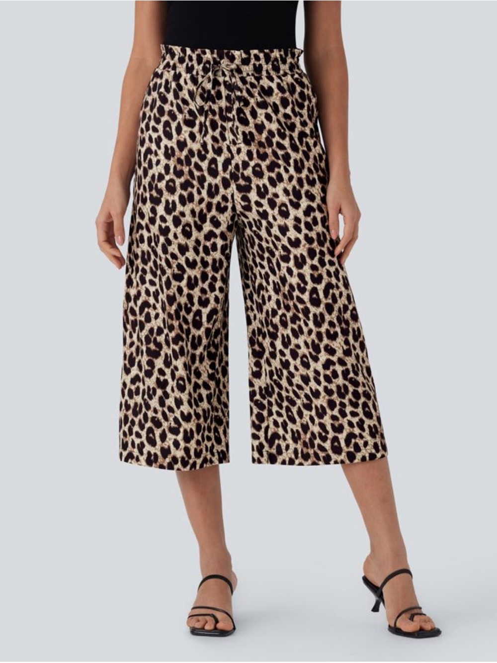 Halara High Waisted Drawstring Leopard Print Wide Leg Capri NEW Large L